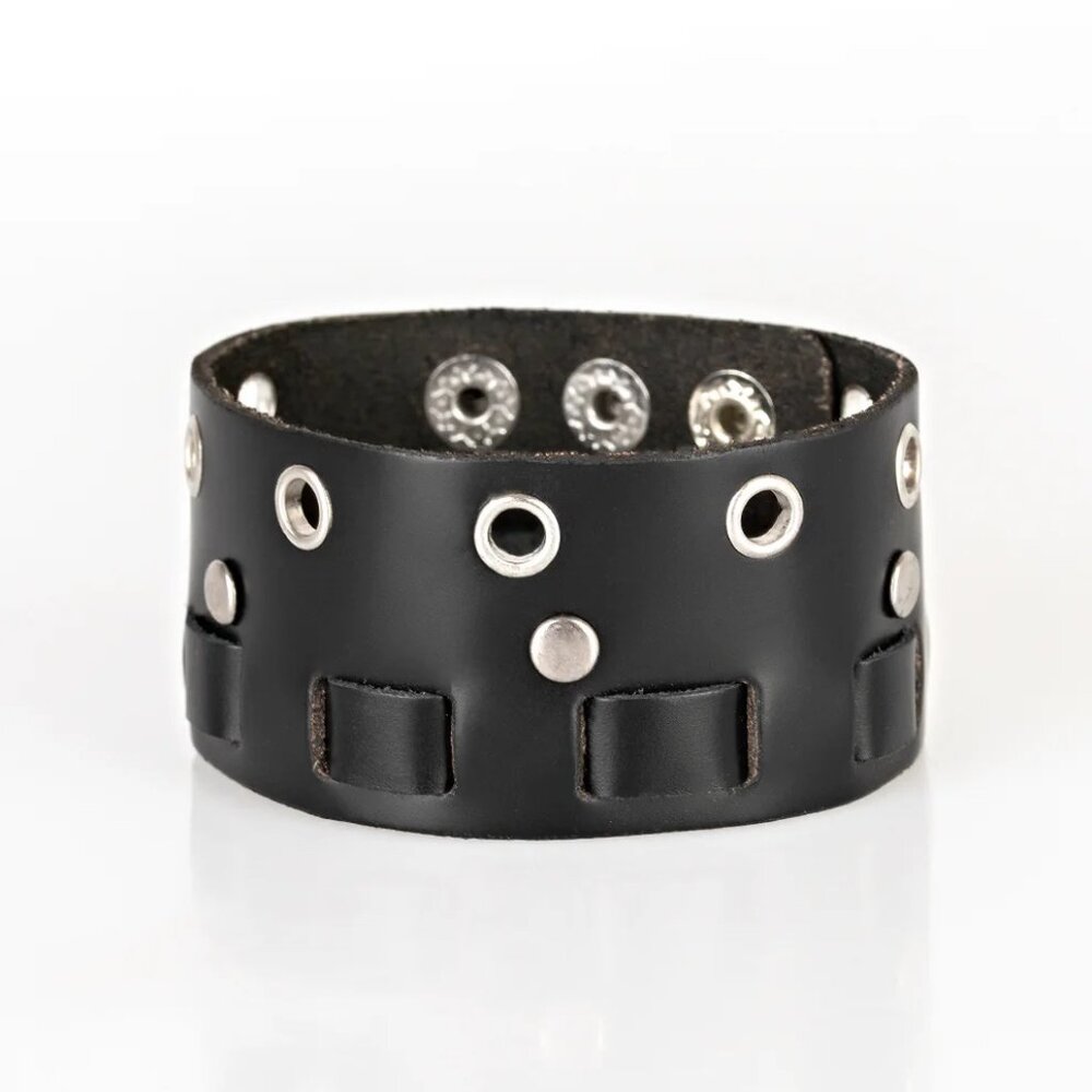 Paparazzi Mainstreet Motorcross Black Leather Bracelet
